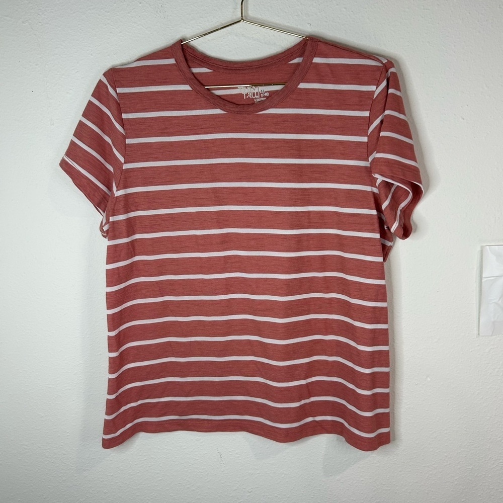 Time and Tru Rust Red White Striped Short Sleeve T-Shirt | Size XL (16-18)